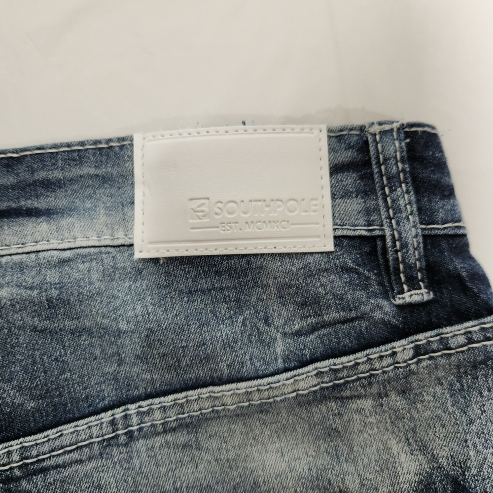 Southpole Mens Denim Shorts 36 Slim Stretch Streetwear Grunge Ribbed Faded Jeans - Picture 7 of 9
